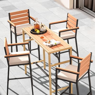 Moasis 5 Piece Outdoor Patio Bar Table Set Outdoor Wicker Patio Bar Height Bistro Furniture Set