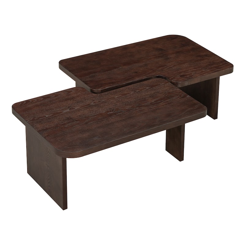 Modern Minimalist Coffee Table Set, Rectangle Coffee Table With Splicing Design, Multifunctional Combination Table - Espresso