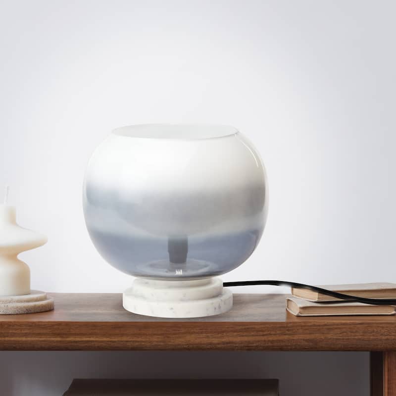 Casey River of Goods White Marble and Blown Glass Globe Shade 13-Inch Accent Lamp - 9.75" x 9.75" x 13"