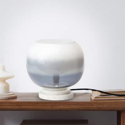Casey River of Goods White Marble and Blown Glass Globe Shade 13-Inch Accent Lamp - 9.75" x 9.75" x 13"