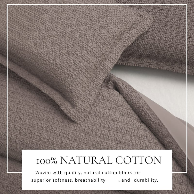 Linery & Co. 100% Cotton Reversible Honeycomb Waffle / Percale Duvet Cover Set