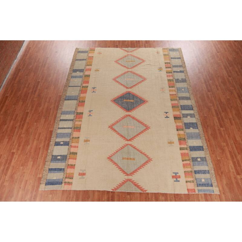 Hand Woven Oriental 100% Jute Carpet Southwestern Modern Beige & Ivories Kilim Area Rug - 13' 3'' X 10' 3''