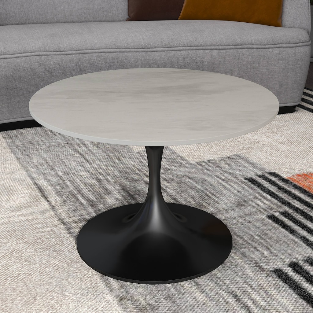 LeisureMod Verve 27" Round Coffee Table with Resin TableTop and Black Steel Base for Living & Bedroom