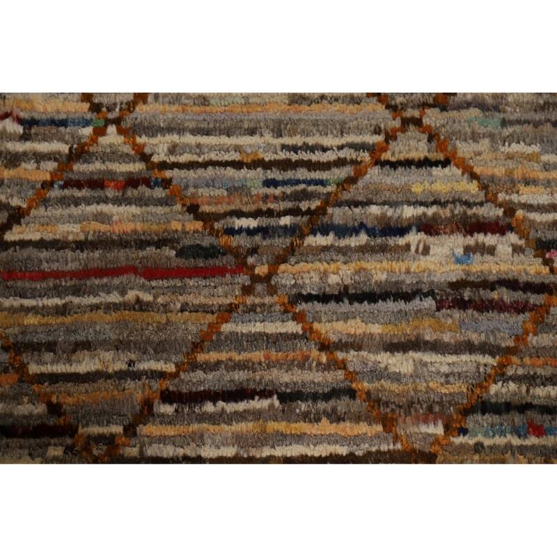 Hand Knotted Oriental 100% Wool Carpet Modern Stripe Multi-Colored Moroccan Area Rug - 9' 9'' X 6' 7''
