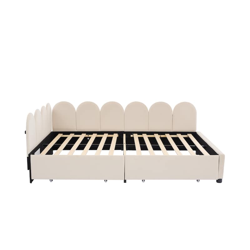 Full Size Velvet Upholstered Daybed with 2 Drawers and Soft Fabric Headboard for Bedroom