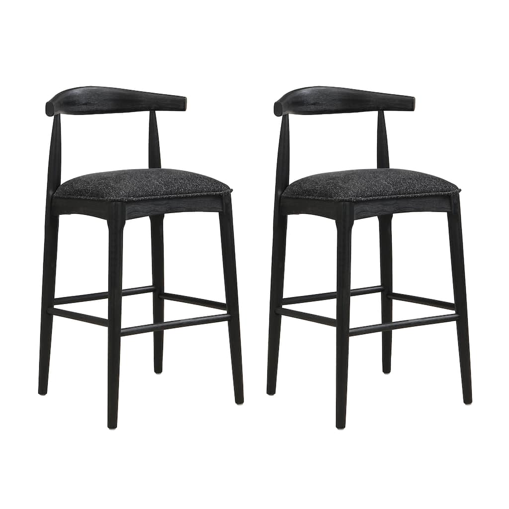 Fabric Upholstered Bar Stools Set of 2, Counter Stools with Ergonomic Footrest, Wooden Dining Chairs with Tapered Legs