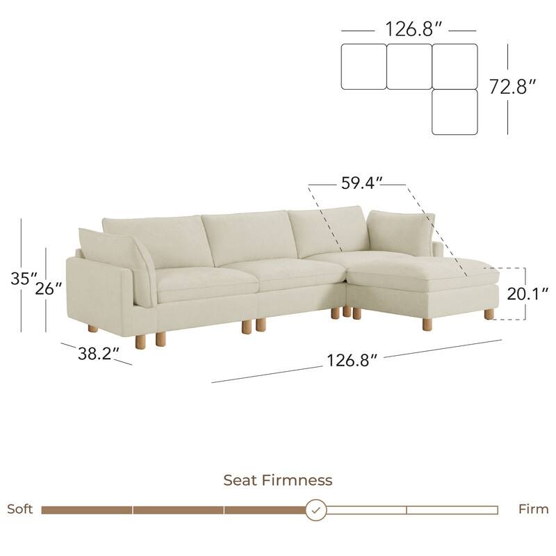 Spruce & Spring Modular Cloud Couch Sofa with Wood Legs for Living Room