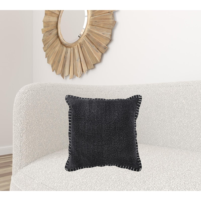 HomeRoots 20" X 20" Jet Black 100% Cotton Zippered Pillow