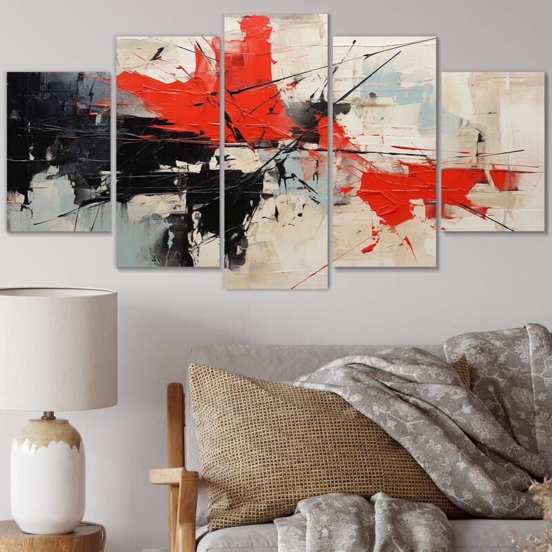 Designart "Abstract Duality II" Abstract Collages Multipanel Wall Art Living Room set - 60 In. Wide X 32 In. High - 5 Panels Diamond Shape