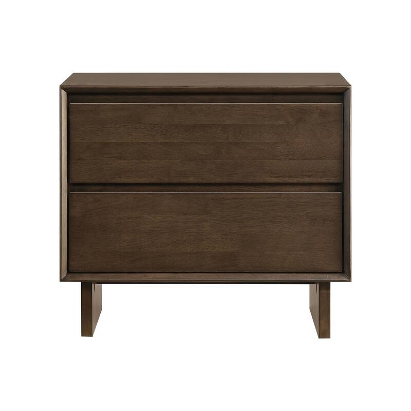 2 Drawers Wooden Nightstand with Wide Legs in Warm Brown - Warm Brown - 2-drawer