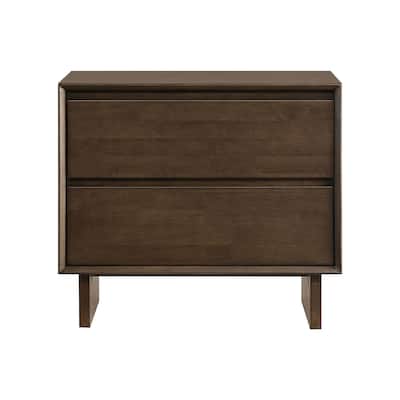 2 Drawers Wooden Nightstand with Wide Legs in Warm Brown