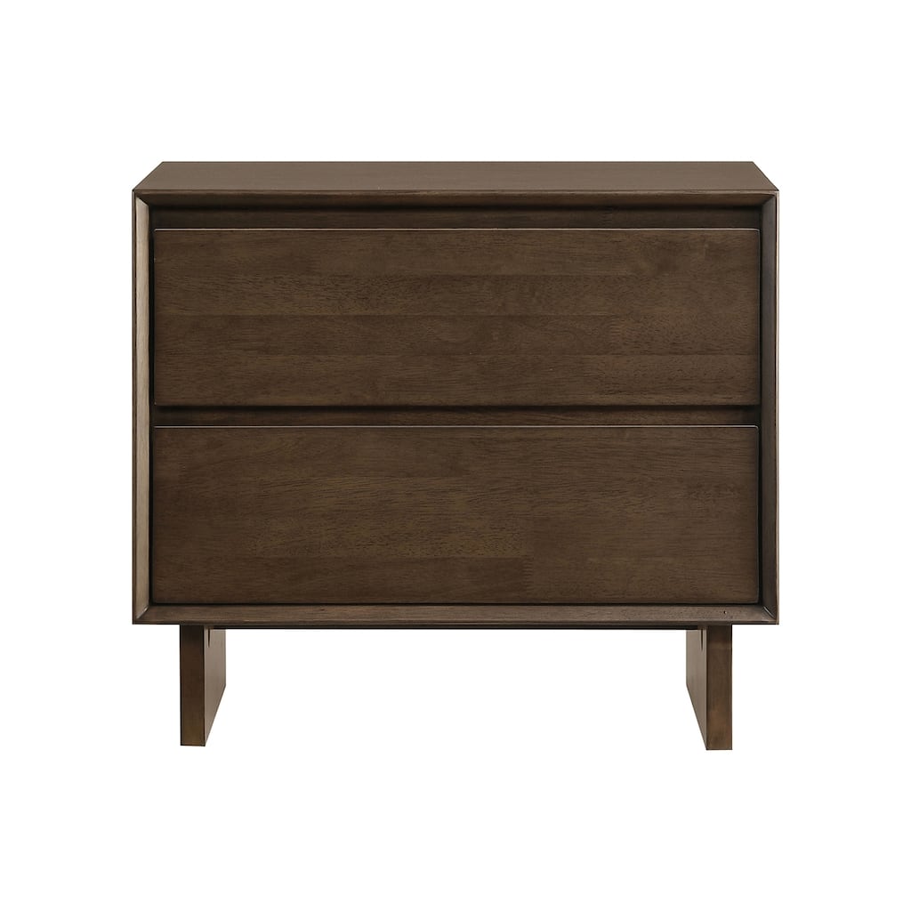 2 Drawers Wooden Nightstand with Wide Legs in Warm Brown