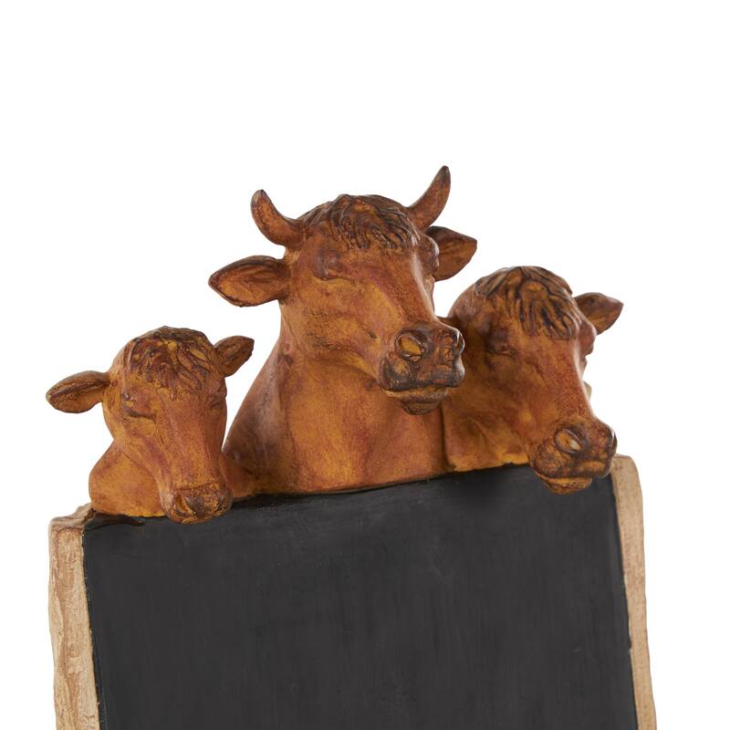 Polystone Cow Chalkboard Decorative Sign with Brown Tree Trunk Frame - Black - Roche River Decor