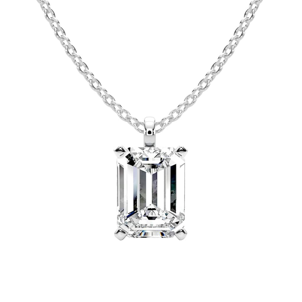 Auriya 14K Gold Lab Grown Emerald Diamond Solitaire Single-Bail Pendant Necklace 1.00 to 5.00 ct. tw. (F-G VS)