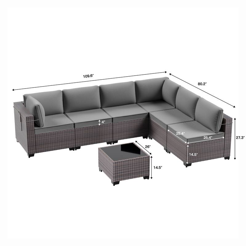 7-Piece Patio Furniture Set, Wicker Outdoor Seatings Conversation Sofa with Side Table - 7-Pieces