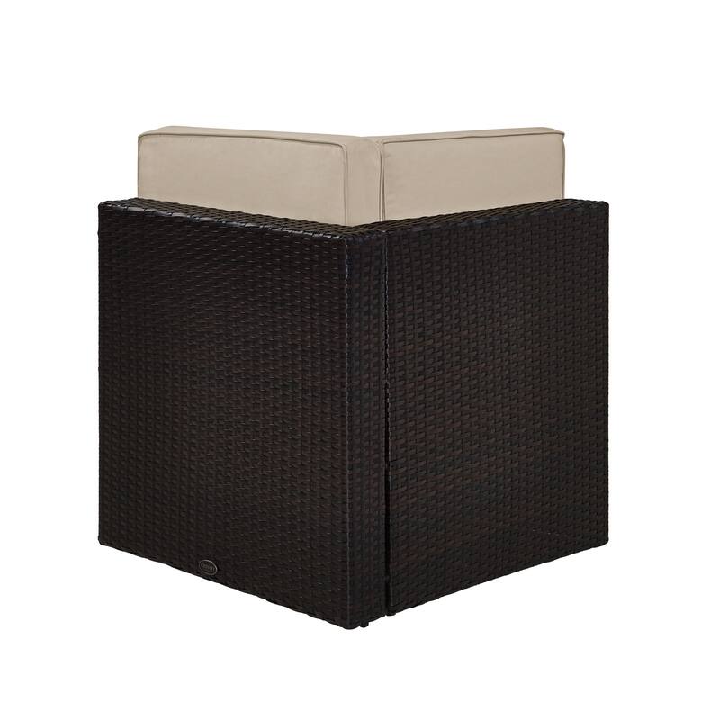 Palm Harbor Outdoor Wicker Corner Chair in Brown with Sand Cushions - 26.5 W x 26.5 D x 30.5 H