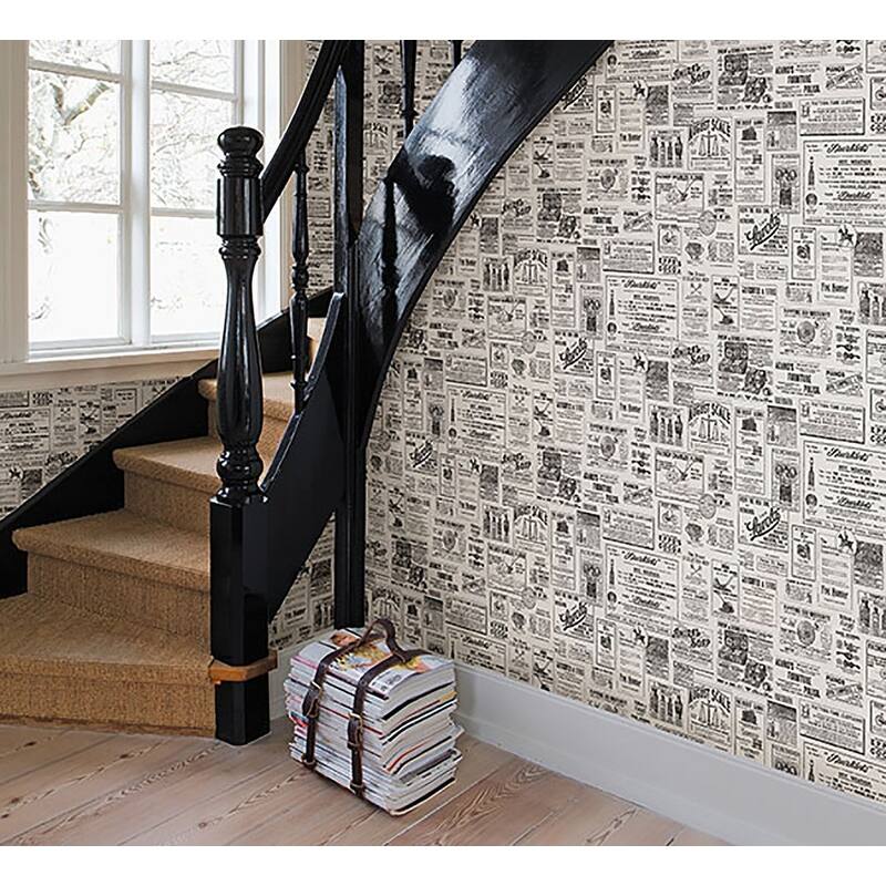 Chesapeake Adamstown Cream Vintage Newspaper Wallpaper - 20.5in x 396in x 0.025in