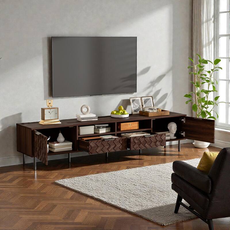 78.7" Modern TV Stand for TVs up to 85 Inch, Entertainment Center with Closed Storage, Soft-Close Hinges, Iron Legs