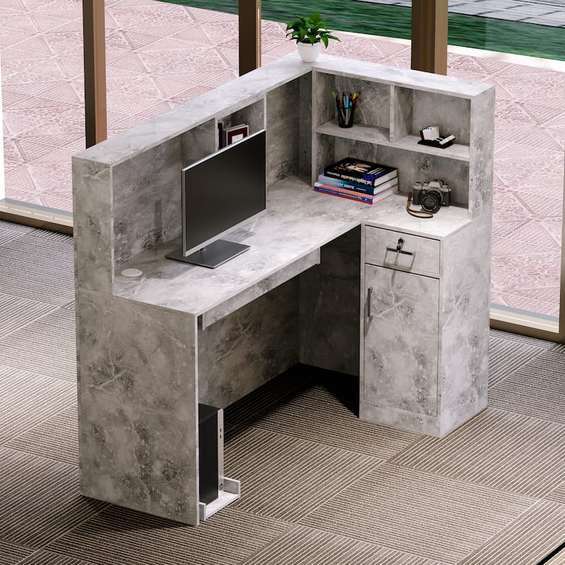 Modern Reception Desk L-Shaped White Front Counter Table by Timechee