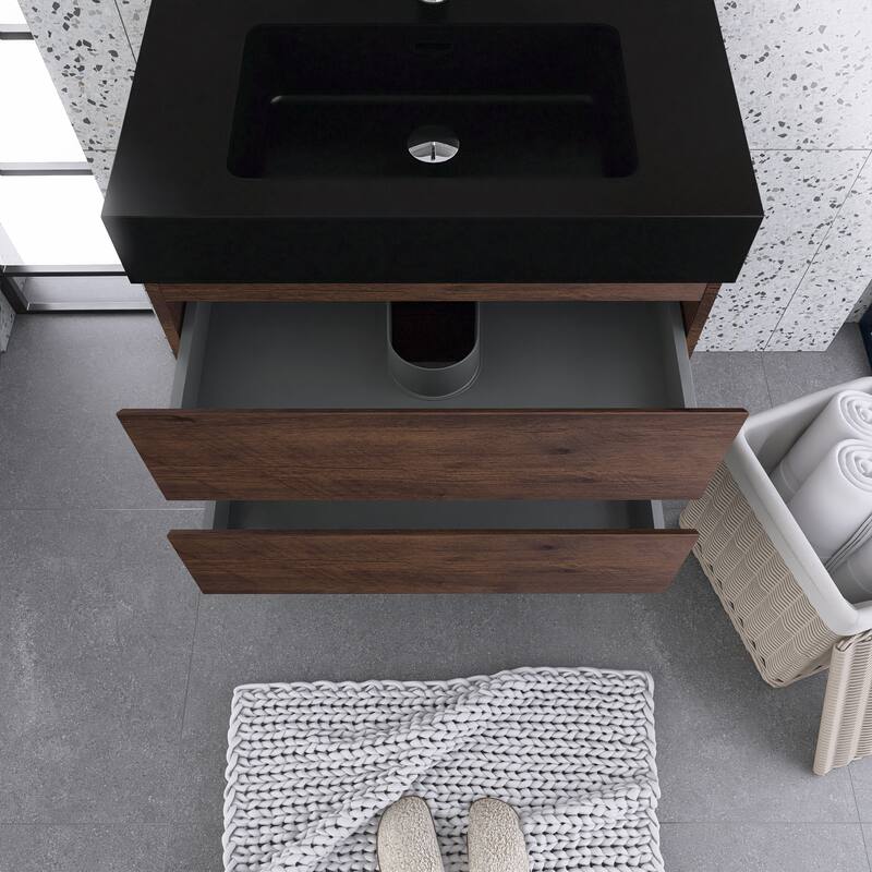 Floating Bathroom Vanity with Black Solid Surface Top
