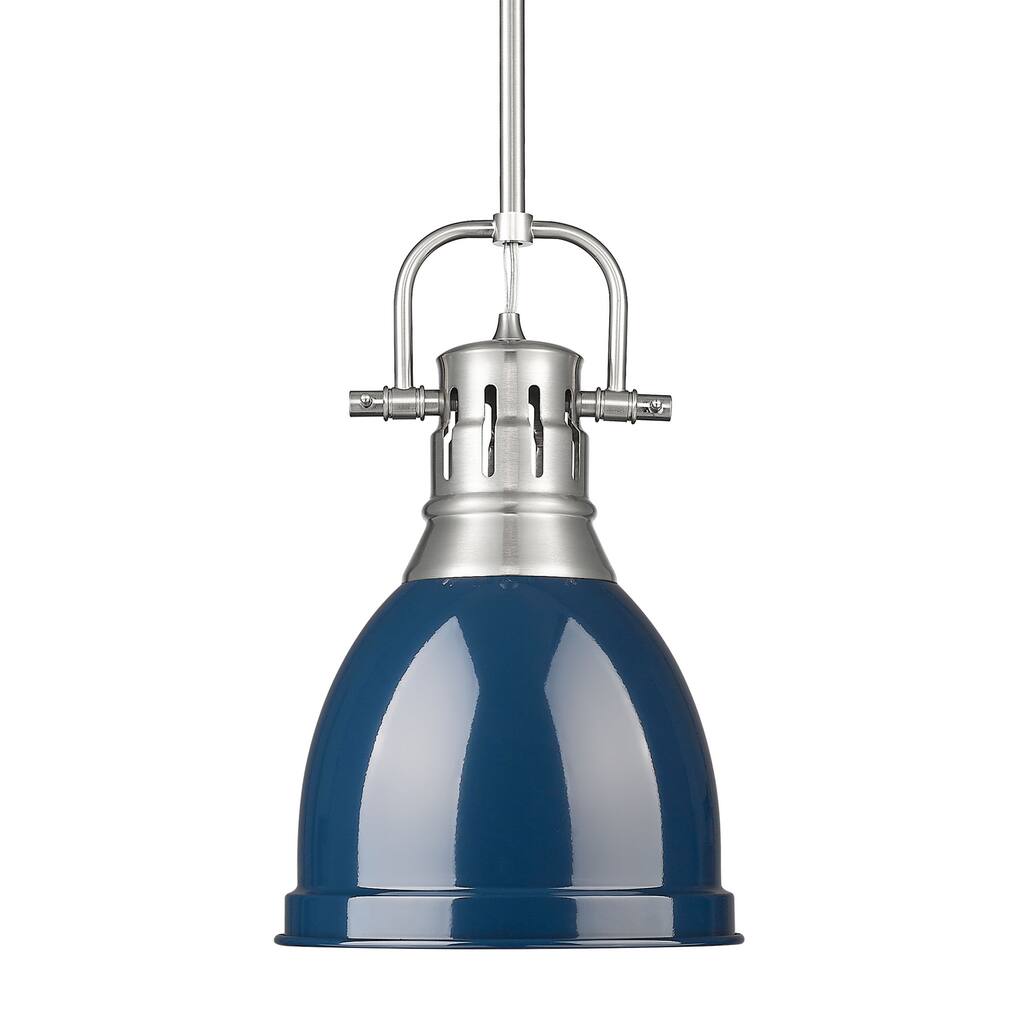 Yep by Golden Lighting Duncan 1-light 9in Rod Hung Pendant in Pewter and Navy Blue shade