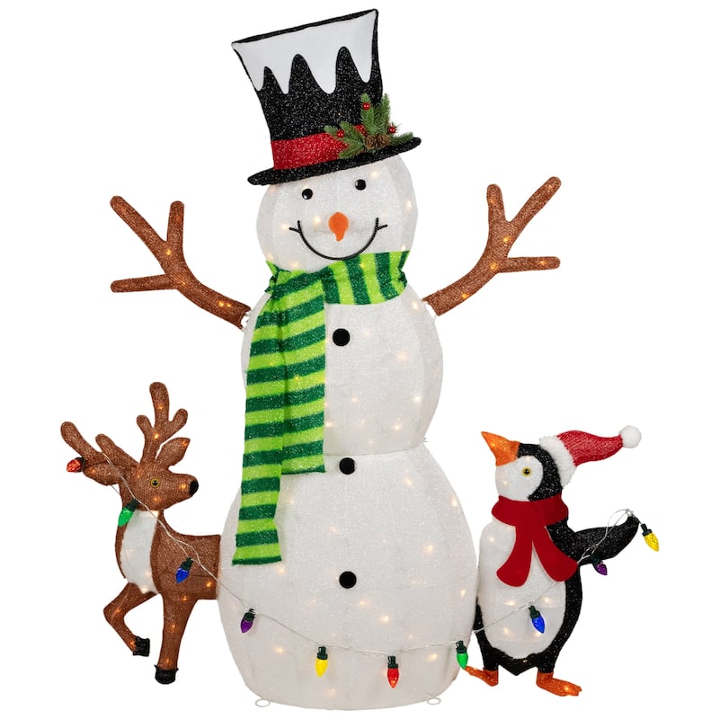 3D Lighted Snowman Penguin and Deer Outdoor Christmas Decoration - 48" - Warm White LED - 48