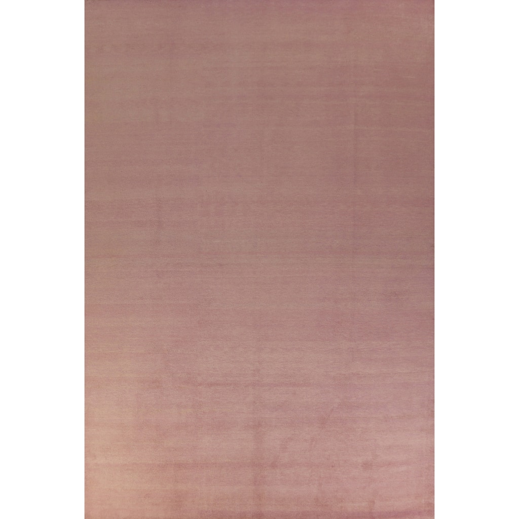 Hand Knotted Oriental 100% Wool Carpet Modern Solid Pink Gabbeh Area Rug - 14' 2'' X 10' 1''