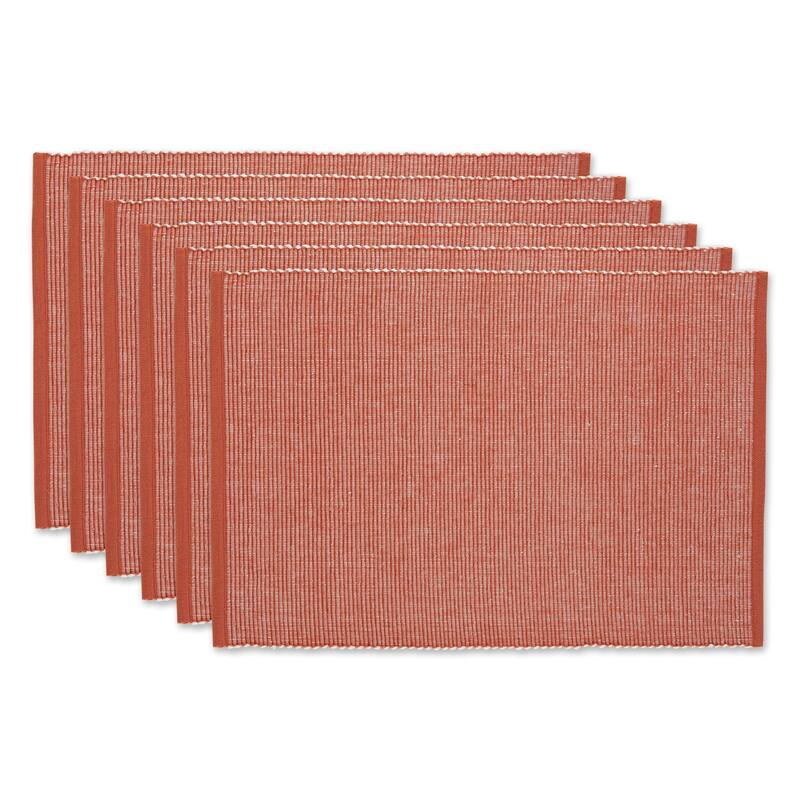 Ribbed Variegated Cotton Placemats - 19" - Yam Orange and White - Set of 6