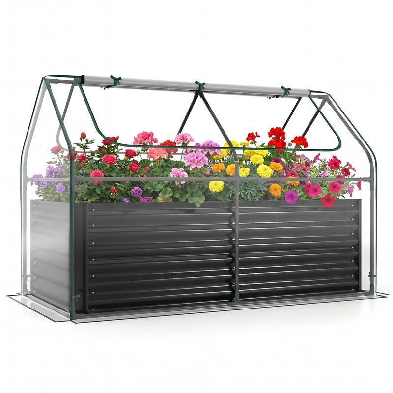 Gymax Raised Garden Bed w/ Cover 68'' x 33'' x 21'' Planter Box w/ - Black