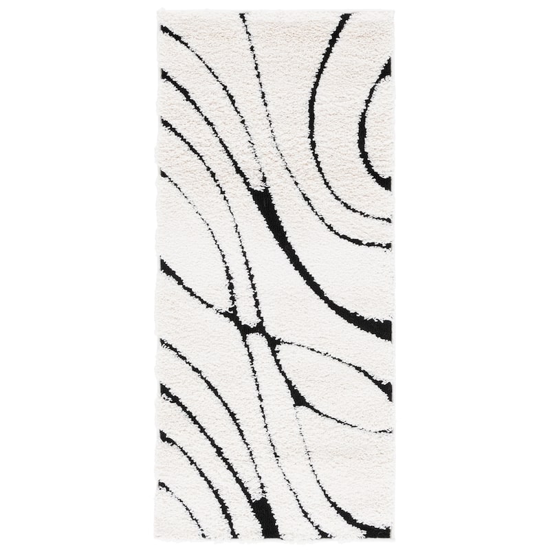 SAFAVIEH Florida Shag Sigtraud Abstract Waves 1.2-inch Thick Rug - 2' x 3' - Cream/Blue - Rectangle