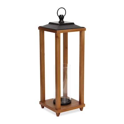 Large Open Side Candle Lantern with Glass Insert - 24"