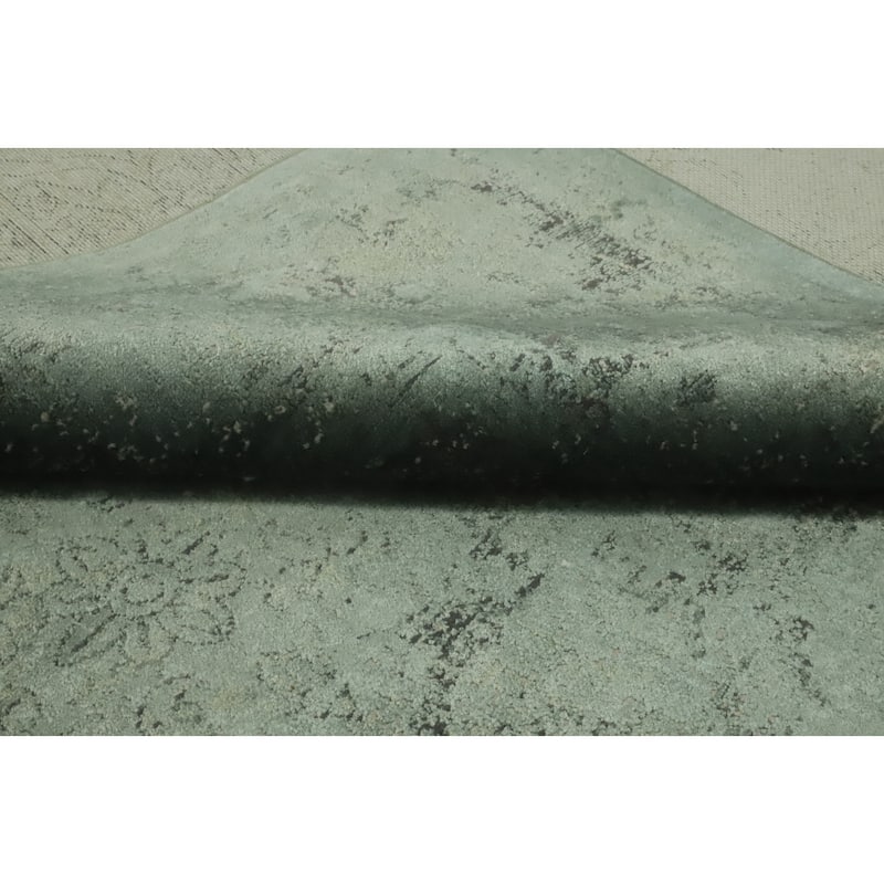Machine Made Oriental Polyester Carpet Traditional Floral Green Tabriz Area Rug - 7' 5'' X 5' 2''