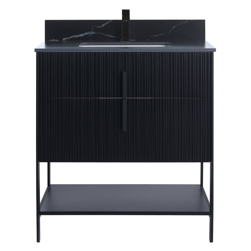Fine Fixtures Serenity Modern Bathroom Vanity with Black Sintered Stone Top