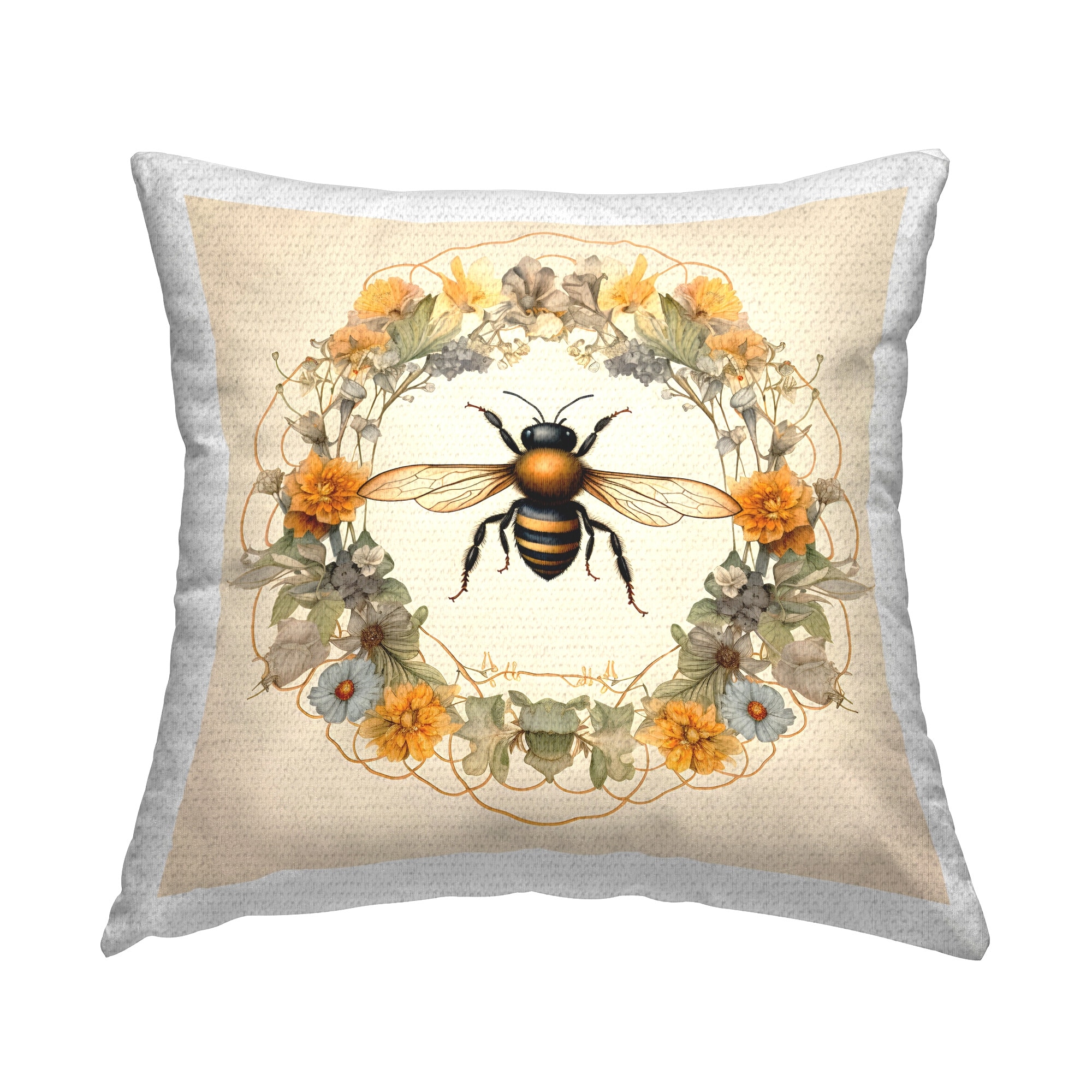 Stupell Cottage Bee Wreath Printed Outdoor Throw Pillow Design by Petal Prints Design