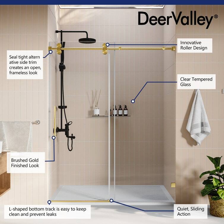 DeerValley Concord 56" - 60" W x 76" H Single Sliding Frameless Shower Door