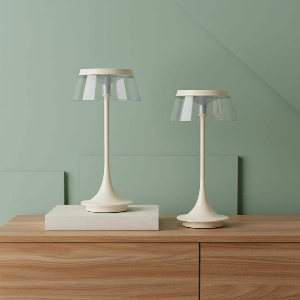 HomeRoots Set of Two 11" White Geometric USB Bedside Lamps With Novelty Shades - 5.00 in. x 10.50 in. x 5.00 in.