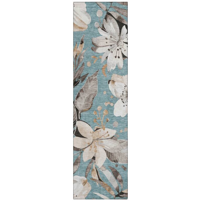 Machine Washable Indoor/ Outdoor Floral Chantille Rug