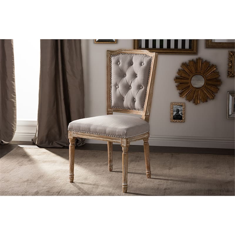 Antique Ambiance Chair - Solid Oak Frame, Studded Cushion, French Style Accent Chair, Living Room Decor - 38.2