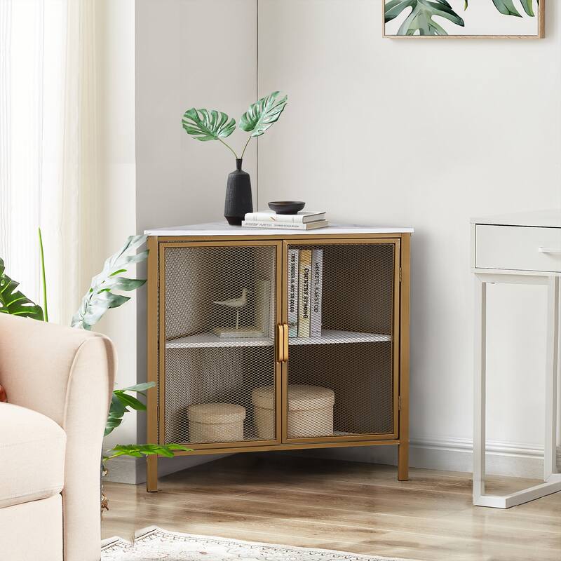 VECELO Modern Triangle Corner Bookcase Corner Bookshelf with Storage Cabinets Corner Cabinet
