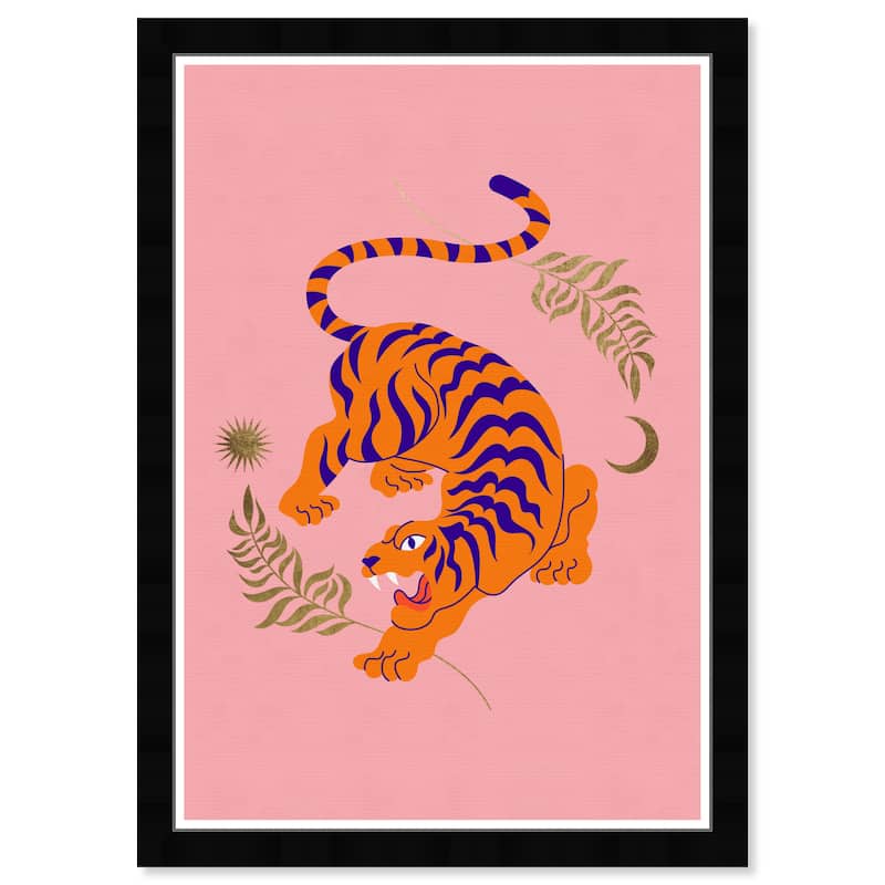 Wynwood Studio Prints Animals Tigress of the Leaves Pink and Global Wall Art Canvas Print