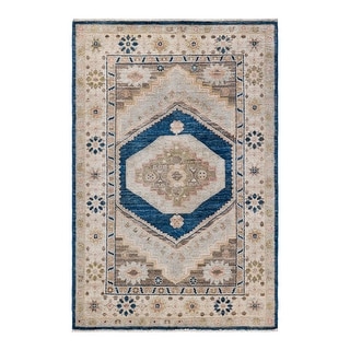 Hand Knotted Traditional Tribal Wool Ivory Area Rug - 2' 11" x 5' 0"