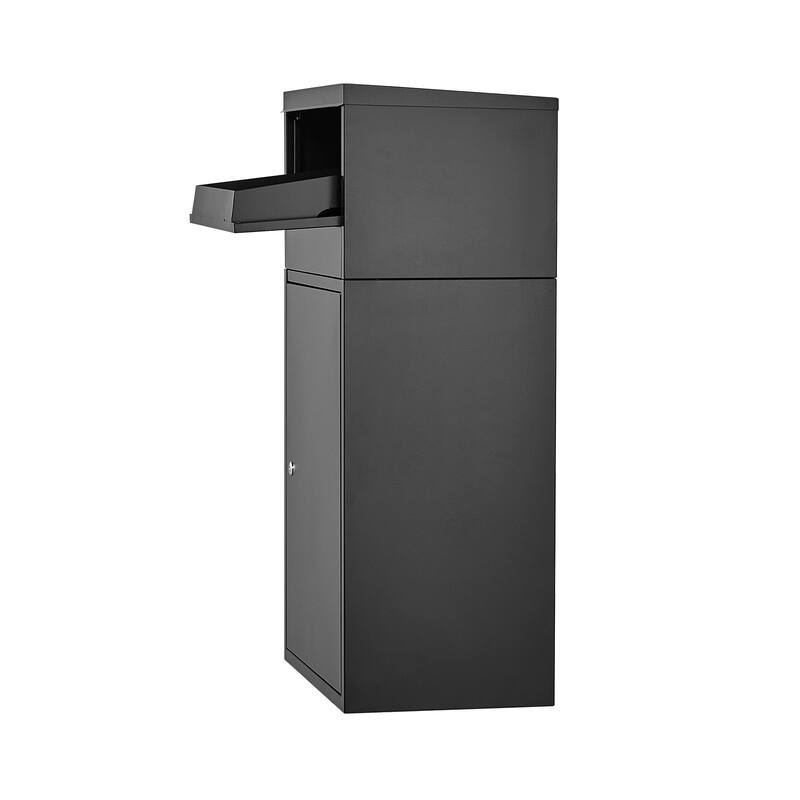 Black Galvanized Steel Parcel Delivery Box with Anti-Theft Design and Weatherproof Finish - 19.7 x 12.8 x 35.8 in