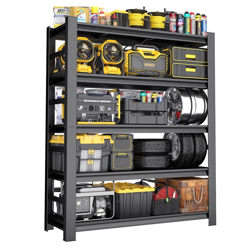 87 "H heavy-duty storage rack, five layer adjustable metal shelf, suitable for tool rooms, garages, supermarkets, etc., black, r