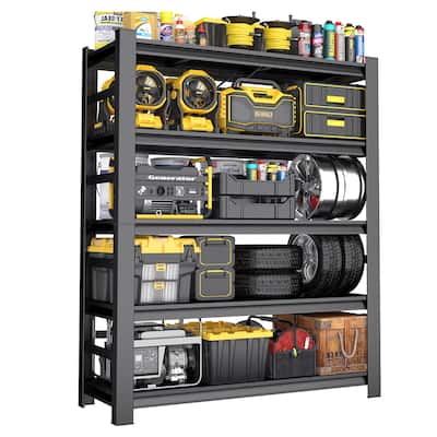 87 "H heavy-duty storage rack, five layer adjustable metal shelf, suitable for tool rooms, garages, supermarkets, etc., black, r