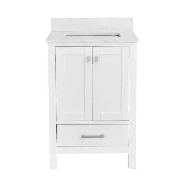 slide 2 of 11, Prismatica 24 in. White Vanity with Countertop & Splash, Single Sink Vanity & Three Hole Top