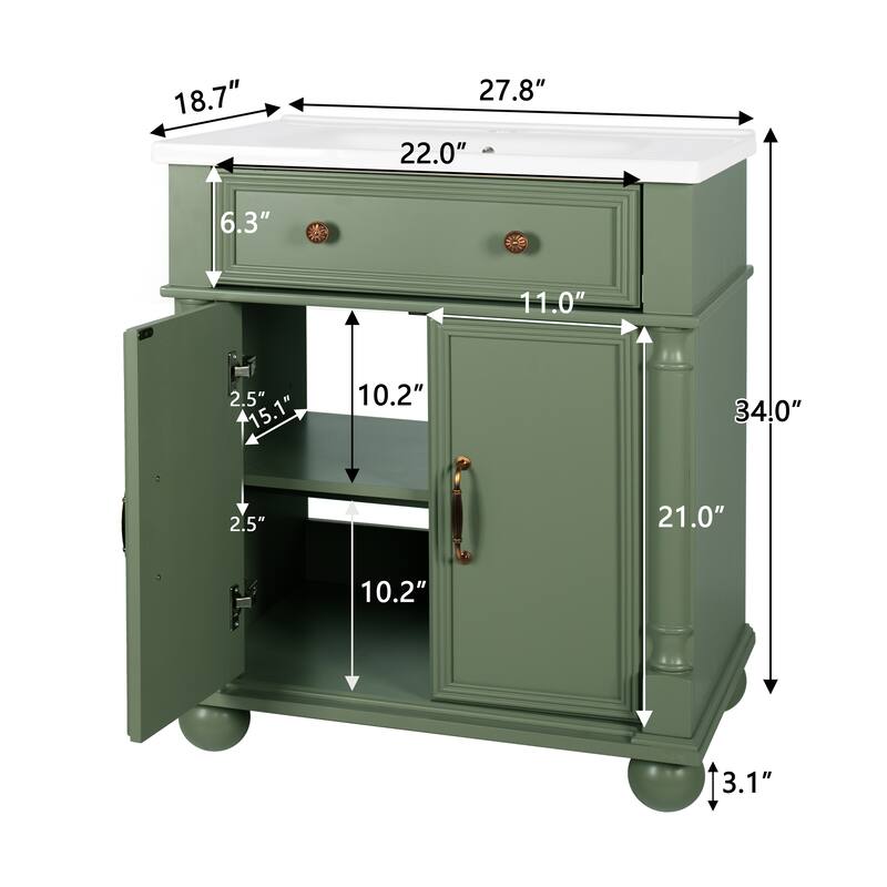 28-36 inch Transitional Single Bathroom Vanity with Ceramic Sink