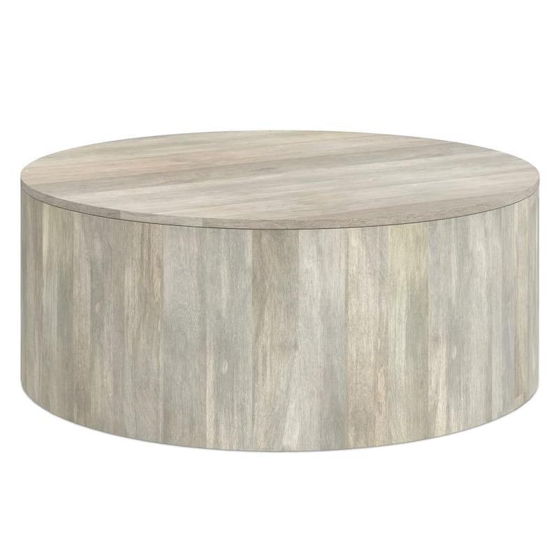 WYNDENHALL Hillmount SOLID MANGO WOOD 36 inch Wide Round Contemporary Drum Coffee Table & Fully Assembled - 36"d x 36" w x 14"h