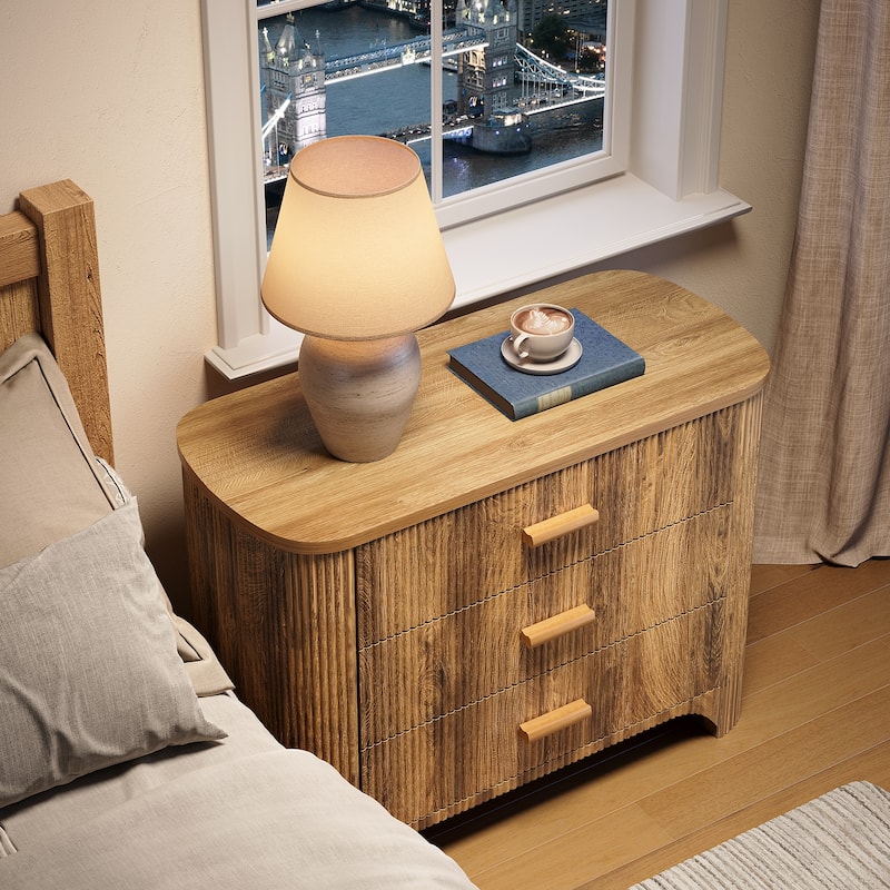 3-Drawer Fluted Nightstands, 31.5'' W Oversized Night Stand Bedside Table