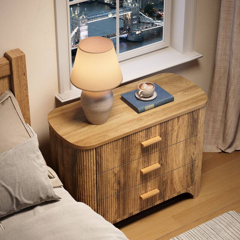 31.5" Fluted Nightstands Set, Oversized 3-Drawer Night Stand Large Bedside End Table