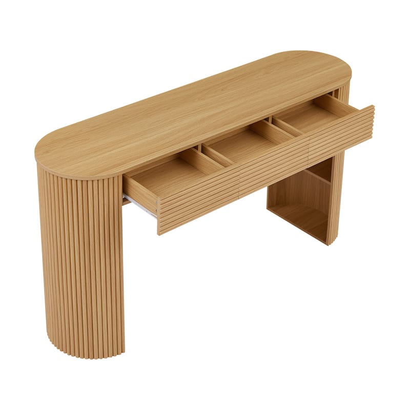 Christopher Knight Home - Maravelle MDF 3 Drawers Console Table with Round Slat Texture and Storage
